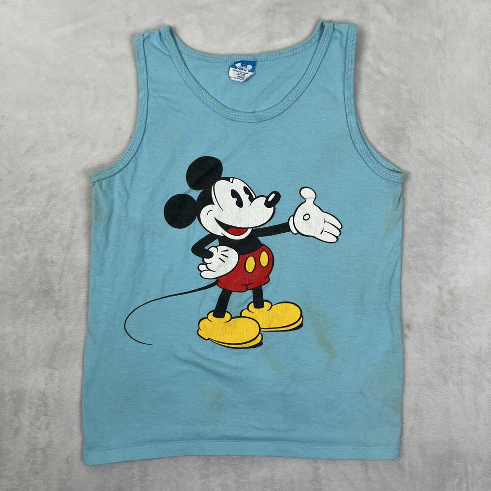 Vintage Disney Mickey Mouse Tank Top Size Small Blue Graphic Made USA 80s